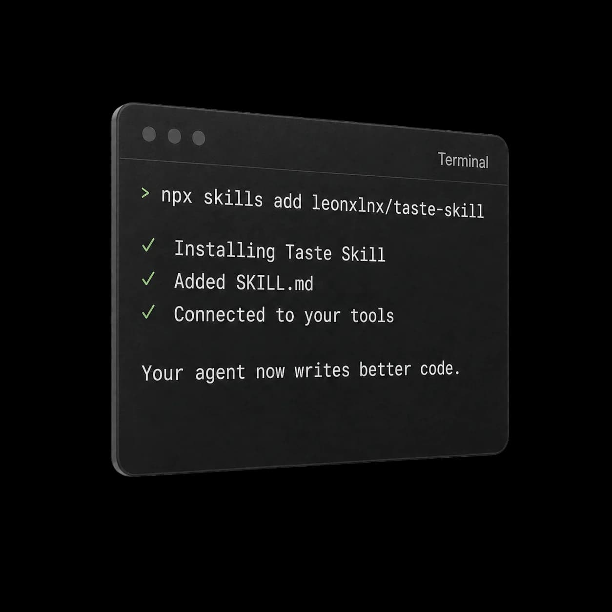 Terminal running npx skills add Leonxlnx/taste-skill
